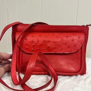 Vibrant Red Textured Leather Crossbody Bag NWOT